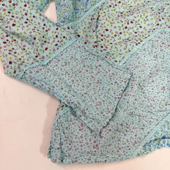 Flying High Foot Path Trading Top Women Large Blue Blouse Cottagecore Patchwork - Picture 2 of 8